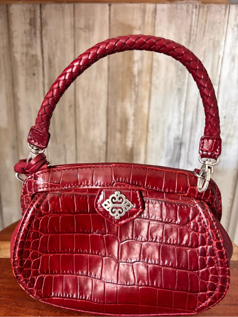 Brighton Red Croc-Embossed Braided-Handle Mini Bag
